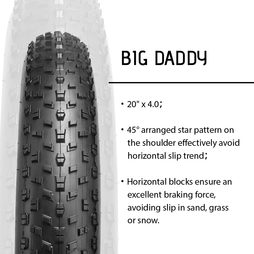 Paire De Pneus 20 X 4.0 Chaoyang Big Daddy H-5176 Pour Fat Bike – Excellente Adhérence Tout-Terrain – Sable, Herbe, Neige – TPI 30 – 100-406